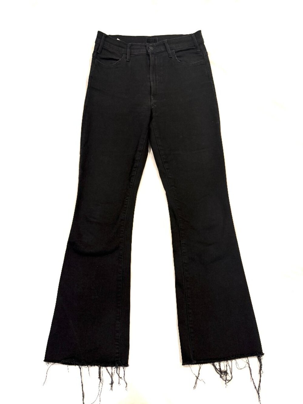 Mother "Hustler Ankle Fray" jeans, Black, high-rise straight leg, size 28 (M)